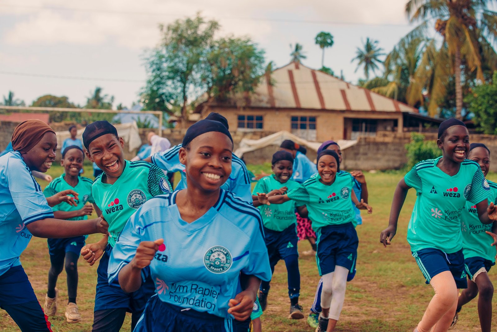 Girls playing football in Zanzibar
